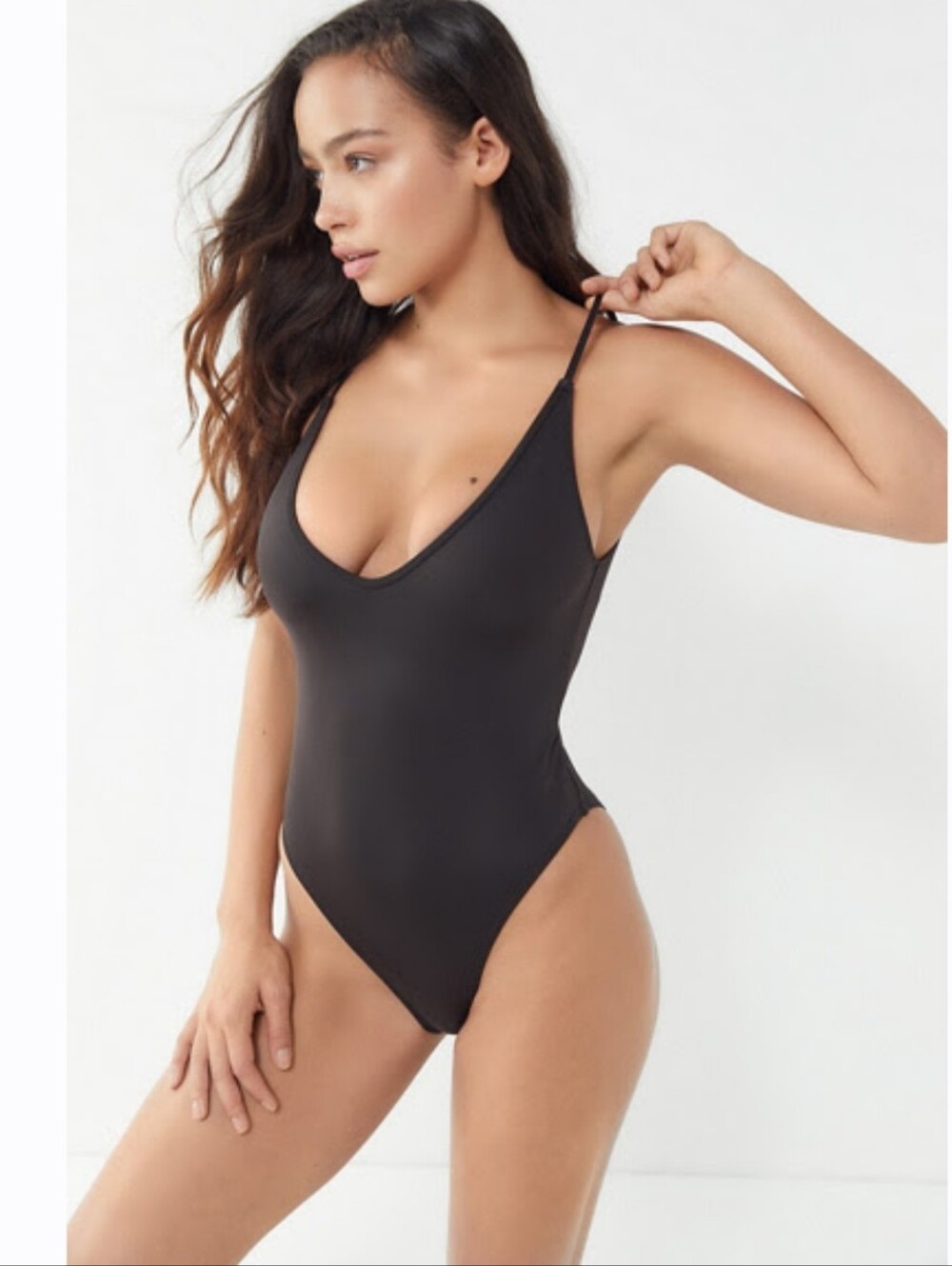 UO Out From Under Black Plunge One Piece Swimsuit Size Large NWOT